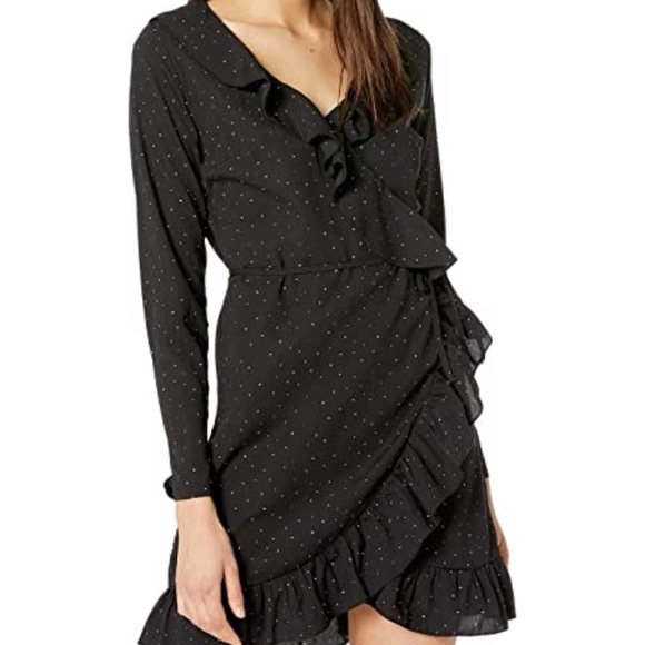 Happy Hour Mini Dress Bishop And Young Polka Dot Wrap Black Size Medium